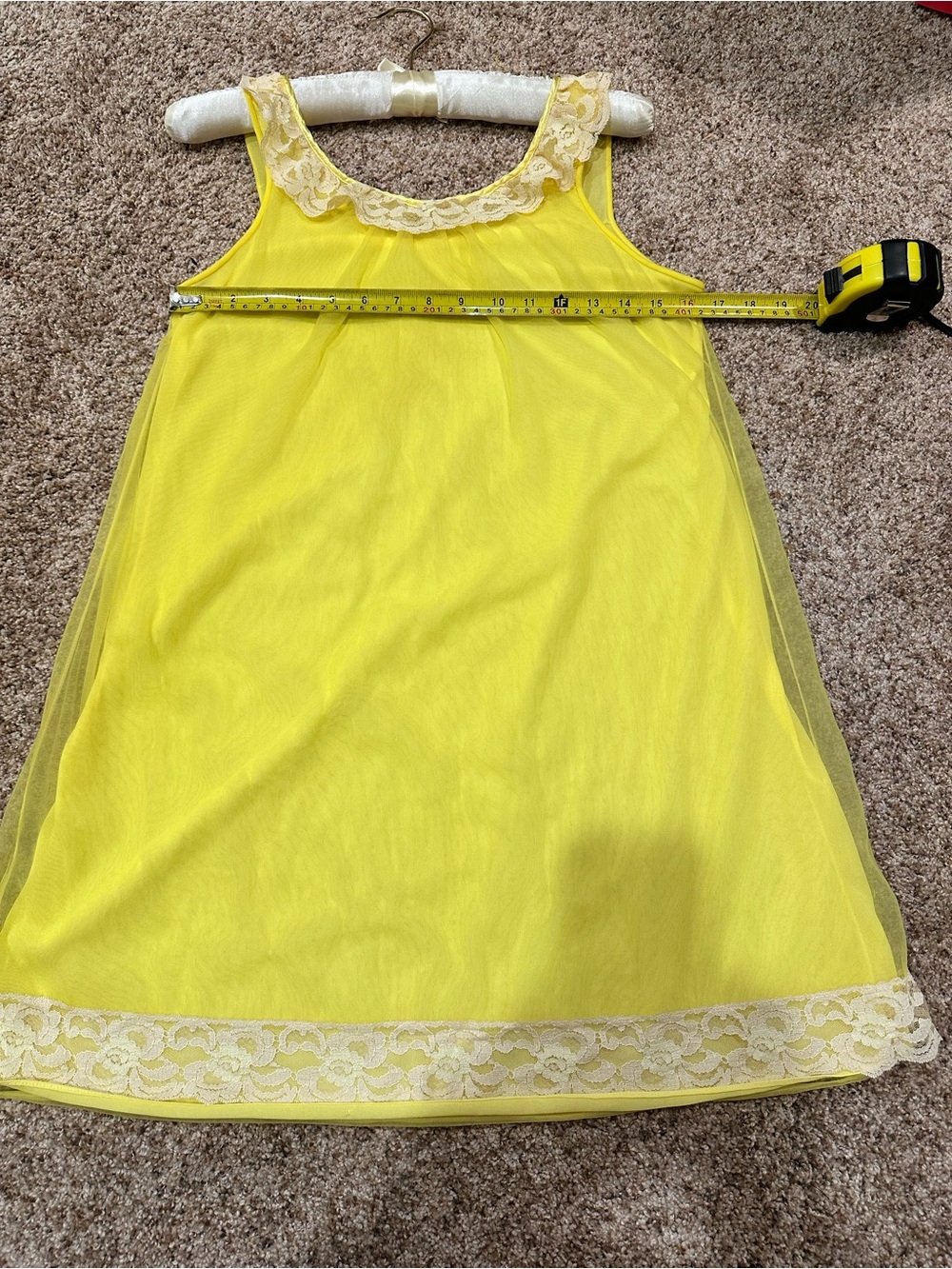 VTG 1960s Sheer Lemon Yellow Chiffon Babydoll Nightgown Cream Lace XS/S - Picture 7 of 10